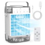 BriteZen Portable Air Conditioners, 1600ml Dual Water Tank Portable AC Unit, 3 Speed 2 Mist Mode Evaporative Air Cooler Fan Cooling Fan, Personal Mist Fan with Remote Adapter Timer 7 Lights