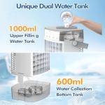 BriteZen Portable Air Conditioners, 1600ml Dual Water Tank Portable AC Unit, 3 Speed 2 Mist Mode Evaporative Air Cooler Fan Cooling Fan, Personal Mist Fan with Remote Adapter Timer 7 Lights
