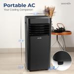 SereneLife SLPAC19B Portable 10000 BTU-3-in-1 Compact Standing Air Conditioner for Room Up to 320 Sq. Ft. -Floor AC Unit with Remote Control-Universal Casters, Window Mount Kit, Stadard, Black