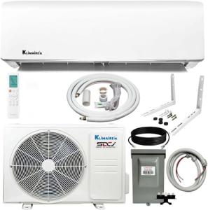 Klimaire 12,000 BTU 20.8 SEER2 Ductless Mini-Split Inverter Air Conditioner Heat Pump System with All-Inclusive 16' Installation Kit, Wall Bracket, Electrical Disconnect -Tight Whip (115V)