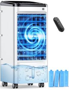 CENSTECH Windowless Air Conditioner with 6 Ice Packs, 3 Modes & 3 Speeds Swamp Cooler Air Conditioner, 12H Timer, 4L Tank for 24H Cooling, Remote, Dual Tank Portable Air Conditioners No Windows Needed