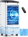 CENSTECH Windowless Air Conditioner with 6 Ice Packs, 3 Modes & 3 Speeds Swamp Cooler Air Conditioner, 12H Timer, 4L Tank for 24H Cooling, Remote, Dual Tank Portable Air Conditioners No Windows Needed