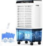 Air Choice Swamp Cooler, 1800 CFM Evaporative Air Cooler, 6 Ice Box & 5.3 Gal Tank for Long Cooling, 110°Auto Oscillation, 3 Speeds, Remote, 12H Timer, 3-in-1 Air Cooling Fan for Outdoor, Office, Home