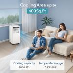 DollarDash 8000 BTU Portable Air Conditioner, AC Unit 3-in-1 Fast Cooling with Fan & Dehumidifier, Covers 400 Sq.Ft, Remote Control, 2-Speed, 24H Timer & Install Kit, Freestanding for Home, Office