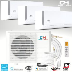 Cooper & Hunter OLIVIA Series Tri 3 Zone Multi Zone Ductless Mini Split Air Conditioner and Heater Full Set with 25ft Installation Kits (28000 BTU 6+9+18)