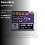 Filtrete 24x24x1 AC Furnace Air Filter, MERV 12, MPR 1500, CERTIFIED asthma & allergy friendly, 3 Month Pleated 1-Inch Electrostatic Air Cleaning Filter, 2-Pack (Actual Size 23.81x23.81x0.78 in)