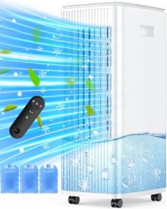 MYICY 25" Windowless Air Conditioner with Double Tanks for 16H Cooling, 25ft Remote & Timer,3-IN-1 Evaporative Air Cooler for Room, 90° Oscillation, 30dB, 3-Speed Swamp Cooler Air Conditioner Portable