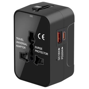 Travel Adapter with USB C, Universal All in One Worldwide Travel Adapter Power Converters Wall Charger AC Power Plug Adapter USB Type C Charging Ports for USA EU UK AUS Black