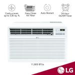 LG 11,800 BTU Through the Wall Air Conditioner, 115V, Cools up to 530 Sq. Ft. for Bedroom, Living Room, Apartment, with Remote, 3 Cool & Fan Speeds, Universal design fits most sleeves, White