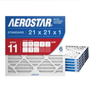 Aerostar 21x21x1 MERV 11 - 6 Count - Pleated HVAC, Furnace & Air Conditioner Filters - Removes Dust, Cold & Flu Germs, Lint, Mold, Pet Dander, Allergy-Causing Pollen, Smog & Smoke