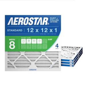 Aerostar 12x12x1 MERV 8 - 4 Count - High Efficiency Pleated HVAC, Furnace & Air Conditioner Filters - Removes Dust, Lint, Mold & Allergy-Causing Pollen