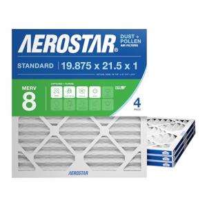Aerostar 19.875x21.5x1 MERV 8 - 4 Count - High Efficiency Pleated HVAC, Furnace & Air Conditioner Filters - Removes Dust, Lint, Mold & Allergy-Causing Pollen