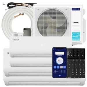 Della 45K BTU ODU Multi Zone Air Conditioner Quad 4 Zone (12K 12K 18K 18K) Mini Split 19 SEER2 208-230V Cools Up to 3100 Sq.Ft, Works with Alexa, Wifi Energy Efficient Pre-Charged Heat Pump Full Set