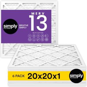 20x20x1 Merv 13 Air Filters, 6 Pack