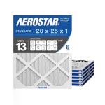Aerostar 20x25x1 MERV 13 - 6 Count - Pleated HVAC, Furnace & Air Conditioner Filters - Removes Bacteria, Dust, Cold & Flu Germs, Lint, Mold, Pet Dander, Allergy-Causing Pollen, Smog, Smoke & Viruses