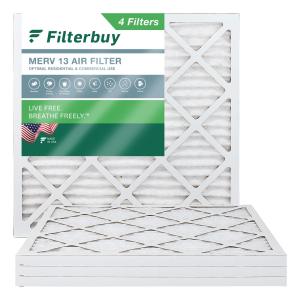 Filterbuy 20x20x1 Air Filter MERV 13 Optimal Defense (4-Pack), Pleated HVAC AC Furnace Air Filters Replacement (Actual Size: 19.50 x 19.50 x 0.75 Inches)