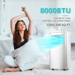 Portable 8000 BTU Air Conditioner, 4 in 1 protable AC, Cools 350sq. ft, Remote Control, 24 Hour Timer, Quiet Operation,Window Fan, 2 Speed for Bedroom Office Home Dorm