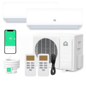 20K BTU Dual 2 Zone Mini Split Air Conditioner, 20 SEER2 12000 + 12000 BTU Wifi Enabled Ductless Mini Split AC with Pre-Charged Condenser, Heat Pump & 16ft Installation Kits, 208-230V