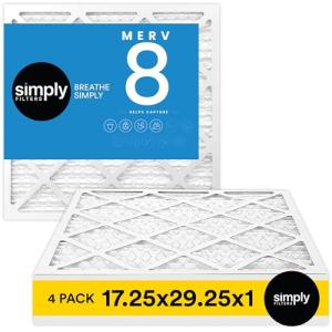 Simply 17.25x29.25x1 Air Filter, Merv 8, 4 Pack, For Home AC Furnace & HVAC (Actual Size: 17.25x29.25"x0.75") DUST, Pet, & Allergy Control