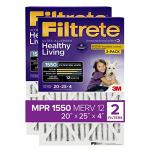 Filtrete 20x25x4(SlimFit), AC Furnace Air Filter, MPR 1550 DP, Healthy Living Ultra Allergen Deep Pleat, 2-Pack, Fits Lennox & Honeywell Devices (exact dimensions 19.5 x 24.5 x 3.75)