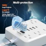 MCSCN Portable Slim Flat Plug Surge Overload Protector Power Strip Wall Outlet with 6 AC Power Outlets 4 USB(1C) for Home Office Dorm Travel Essentials Fire and Reach 100-125V 15A 1875W UL