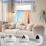 12000 BTU Mini Split Ac/Heating System, 19 SEER2 115V Ductless Inverter Air Conditioner with Heat Pump, Up to 750 Sq.Ft, Auto Clean, Defrost, Energy Efficient for Home & Office