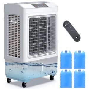 Large Windowless Portable Air Conditioner, 3 in 1 Evaporative Swamp Cooler with Remote, Hoseless Ventless Fan Ac Unit, 7H Timer, 8 Gal Water Tank, 4 Ice Box for Garage, Bedroom Home Outdoor