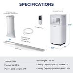 COSTWAY Portable Air Conditioner, 8000 BTU Ac Unit Spaces up to 230sq.ft, with Remote Control, 24H Timer & Window Venting Kit, Sleep Mode, Suitable for Bedroom, Living Room, Office (8000BTU, White)