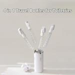 4 in 1 Travel Dispenser Bottle,Leak Proof Refillable Silicone Squeeze Containers with Locks, Transparent Portable 4 in 1 Travel Dispenser for Shampoo, Conditioner, Compact for Air Travel (Gray)