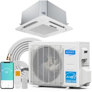 ROVSUN 23000 BTU Smart WIFI Ceiling Cassette Mini Split AC/Heating System with Inverter & APP Control, 23 SEER2 Ductless Air Conditioner with Pre-Charged Condenser, Heat Pump & Installation Kit, 230V