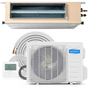 ROVSUN 18000 BTU Ducted Split Air Conditioner with Inverter & Wired Controller, 23 SEER2 Concealed Duct Mini Split AC/Heating System with Pre-Charged Condenser, Heat Pump & Installation Kit, 230V