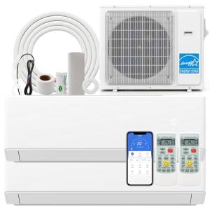 SIMOE 36000 BTU Dual 2 Zone, 208-230V, Mini Split Air Conditioner, 23 SEER2 12,000 BTU+ 12,000 BTU, Wifi-Enabled Ductless, Multi Zones Mini Split AC Heat Pump Full Set, Installation Kit