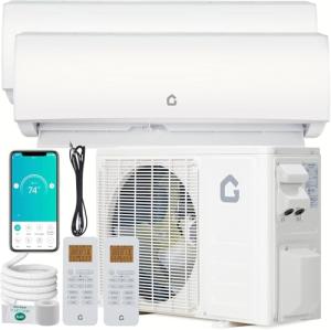 20K Dual 2 Zone Mini Split Air Conditioner and Heater, 20 SEER2 208-230V 9000 + 12000 BTU Wifi Mini Split AC/Heating System Multi Zone, Ductless, Wall Unit, with Installation Kits