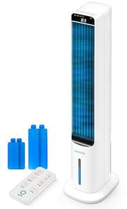 SereneLife Evaporative Air Cooler Tower with Remote, 5L Tank, 4 Ice Boxes, 3 Speeds, Quiet Standing Cooler with Oscillation for Home, Office or Bedroom, Portable & Energy Efficient, 10” x 13” x 39”