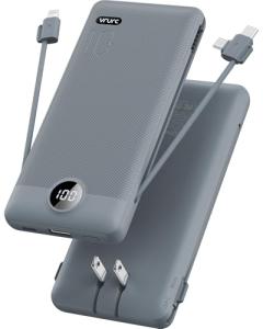 Portable 10000mAh Power Bank with Built-in Cables