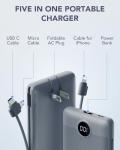 Portable 10000mAh Power Bank with Built-in Cables