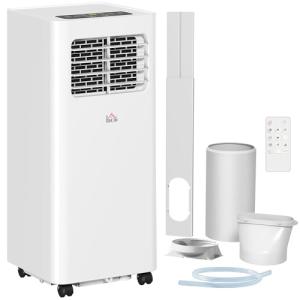 HOMCOM 8000 BTU Portable Air Conditioner for Rooms Up to 345 Sq. Ft., 3-in-1 AC Unit with Dehumidifier, Cooling Fan, Sleep, Remote, 24H Timer On/Off, Window Installation Kit, White