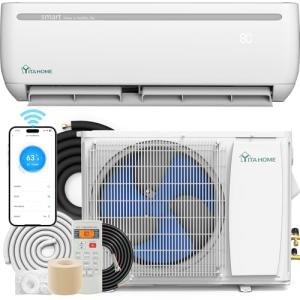 YITAHOME 18000 BTU Mini Split Air Conditioner Heat Pump System, 19 SEER2 208-230V Ductless Inverter System with Wi-Fi & Alexa Compatibility, Cover Up to 1250 Sq. Ft, Complete Installation Kit Included