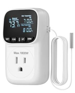 DEWENWILS Digital Temperature Controller, Heavy Duty 15A/1800W Thermostat Outlet Plug, VA Display Heating Cooling Control Timer, -40℉~210℉, Cyclic Timing/Countdown, for Greenhouse Incubator Homebrew