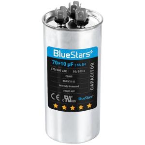 [UL Listed] BlueStars 70+10 uF 70/10 MFD ±5% 370V/440VAC Dual Run Start Capacitor Air Conditioner CBB65 50/60Hz, 10000AFC - for AC Unit Fan Motor Start or Heat Pump or Condenser Straight Cool