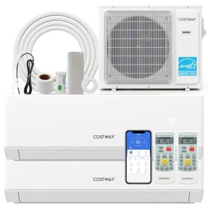 COSTWAY 36k Dual 2 Zone Mini Split Air Conditioner, 23 SEER2 24000 BTU+ 24000 BTU, 208-230V, Wifi Enabled Multi Zones Mini Split AC Heat Pump Full Set, Ductless Energy Star
