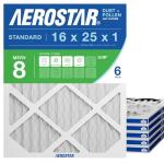 Aerostar 16x25x1 MERV 8 - 6 Count - High Efficiency Pleated HVAC, Furnace & Air Conditioner Filters - Removes Dust, Lint, Mold & Allergy-Causing Pollen