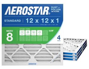 Aerostar 12x12x1 MERV 8 - 4 Count - High Efficiency Pleated HVAC, Furnace & Air Conditioner Filters - Removes Dust, Lint, Mold & Allergy-Causing Pollen