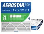 Aerostar 12x12x1 MERV 8 - 4 Count - High Efficiency Pleated HVAC, Furnace & Air Conditioner Filters - Removes Dust, Lint, Mold & Allergy-Causing Pollen