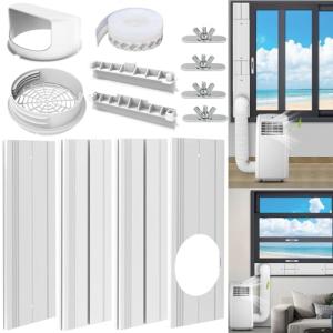 Portable Air Conditioner Window Kit with Universal Coupler Fit for 5.1"/5.9" Exhaust Hose, Mobile A/C Window Vent Seal Kit with 4 Adjustable Seal Plates for Vertical/Horizontal Sliding Window