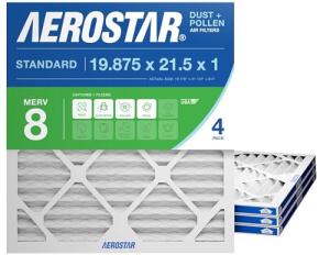 Aerostar 19.875x21.5x1 MERV 8 - 4 Count - High Efficiency Pleated HVAC, Furnace & Air Conditioner Filters - Removes Dust, Lint, Mold & Allergy-Causing Pollen