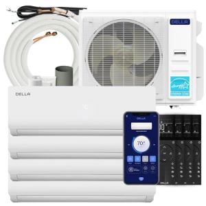 Della 36K BTU (9K 9K 9K 12K) ODU Quad 4 Zone 19 SEER2 208-230V Cools Up to 1750 Sq.Ft, Works with Alexa, Wifi Energy Efficient Multi Zone Mini Split Air Conditioner Pre-Charged Heat Pump Full Set
