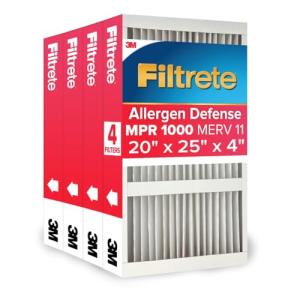 Filtrete 20x25x4 AC Furnace Air Filter, MPR 1000, MERV 11, Fits Honeywell & AprilAire Space-Gard, Allergen Defense, Electrostatic Air Cleaning Filter, 4-Pack (Actual Size 19.88 x 24.63 x 4.31)