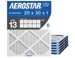 Aerostar 20x30x1 MERV 13 - 6 Count - Pleated HVAC, Furnace & Air Conditioner Filters - Removes Bacteria, Dust, Cold & Flu Germs, Lint, Mold, Pet Dander, Allergy-Causing Pollen, Smog, Smoke & Viruses