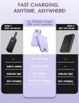 Portable Charger, 12000mAh 22.5W USB C Fast Charging Power Bank with Built-in Cables and AC Wall Plug, Smart LED Display Travel Essentials Battery Pack Compatible with iPhone, iPad, Samsung etc Purple